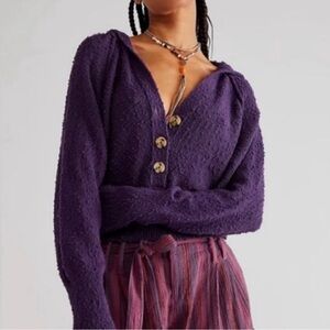Free people found my friend cropped noby sweater- dark purple size L- VGUC